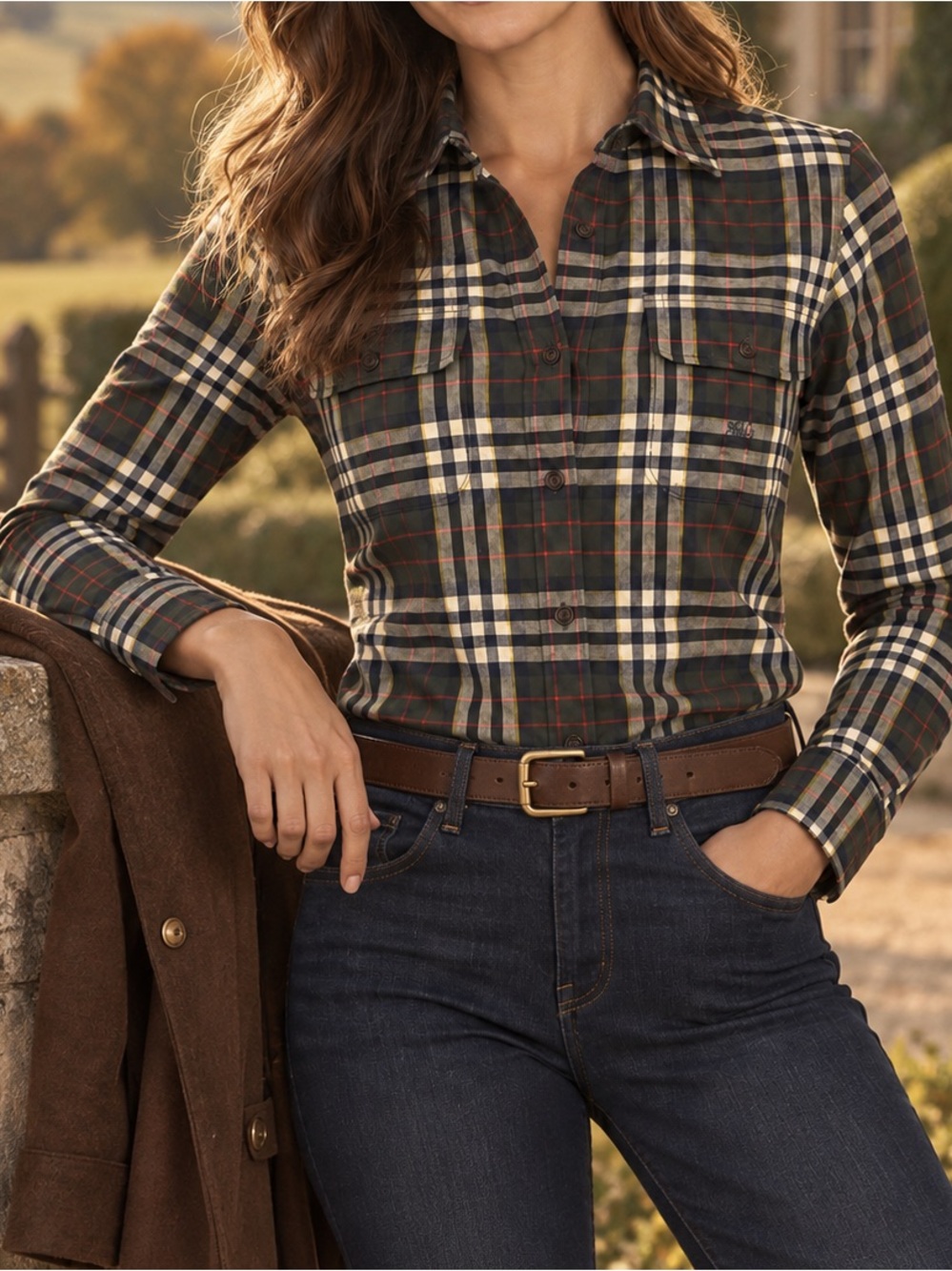 auren Ralph Lauren Petite Plaid Tartan Cotton Button Down Shirt